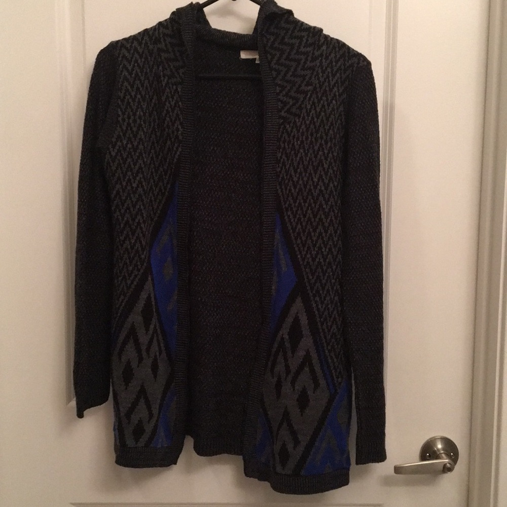 Black and Blue cardigan with hood